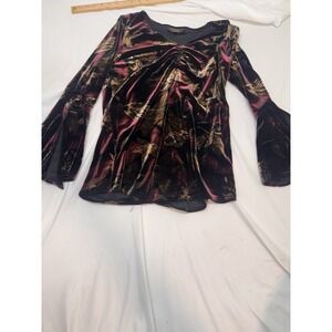 Studio 1 Womens Size 10P Velvet Maroon Leaves Top Witchy Boho Gothic Romantic